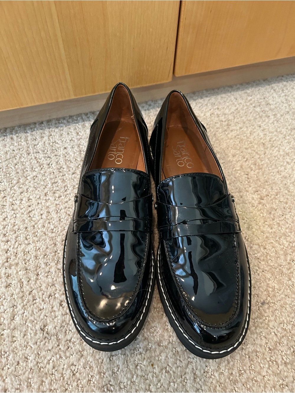 Franco Sarto Women's Black Patent Leather Slip-On Loafers